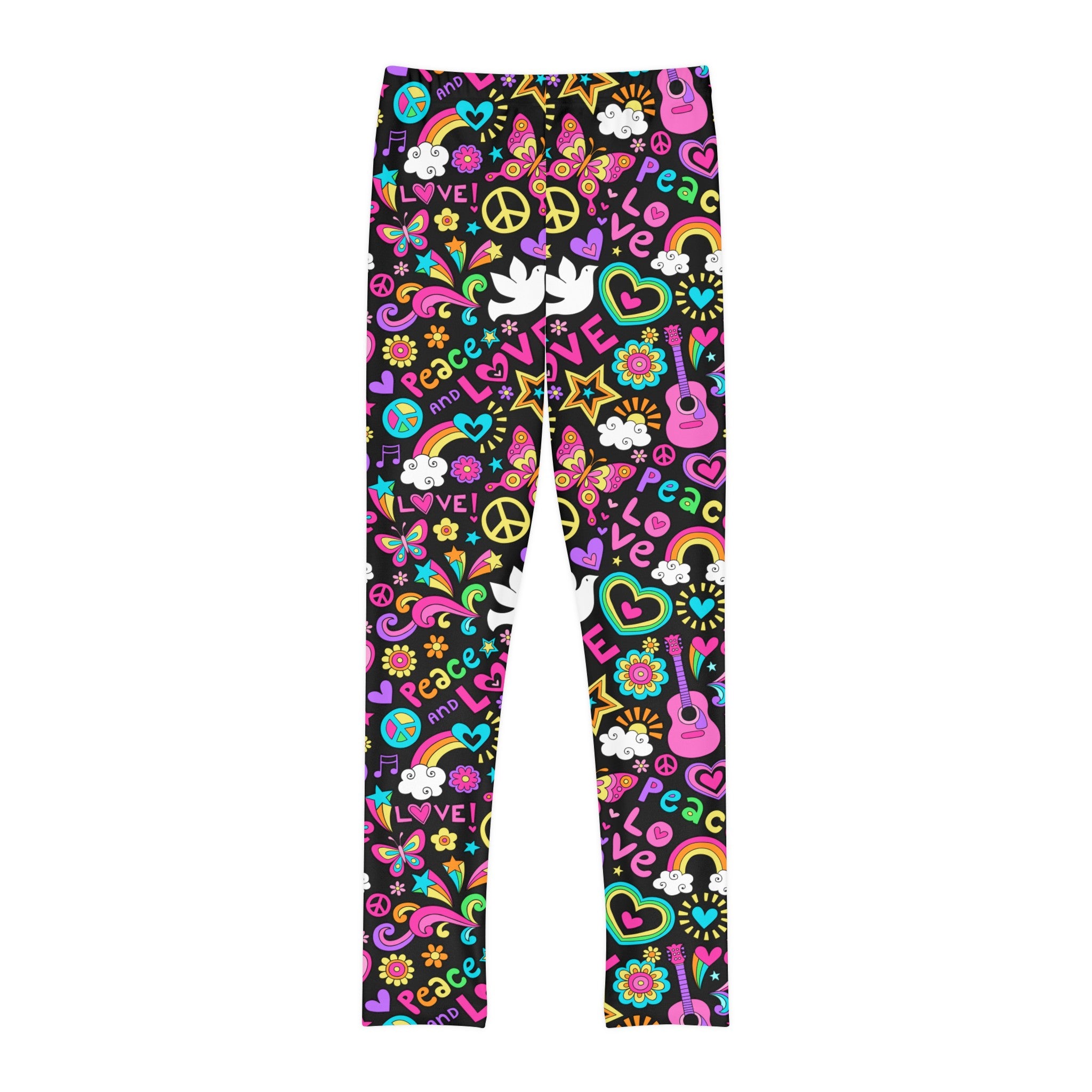 SHE REBEL - Love Peace Retro Girls' Leggings (Ages 18 m - 12 Years)